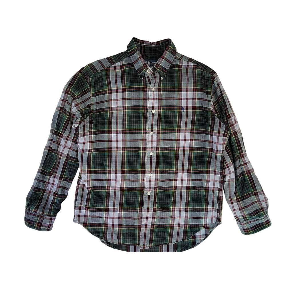 Ralph Lauren Classic Fit Plaid Button Down Shirt Men's Size L Green Red Yellow